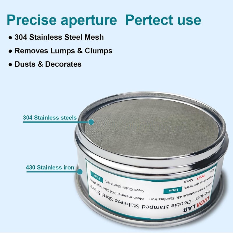 LVDALAB 304 Stainless Steel Mesh Lab Sieve, 160 Mesh (0.097mm) Aperture Test Sieve, 4inch(10cm) Economy Standard Analysis Sample Test Sieves for Industrial Laboratory Homes - Image 3